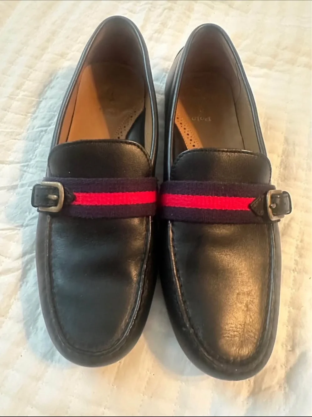 Polo by Ralph Lauren Black Leather Loafers with Red Accent